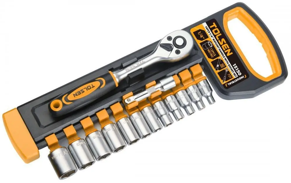 Set de 12 chei tubulare de 3/8 cu maner cu clichet Cr-V (Industrial)