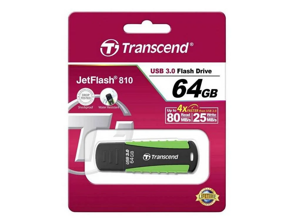 Memorie USB Transcend JetFlash 810, 64GB, Negru/Verde