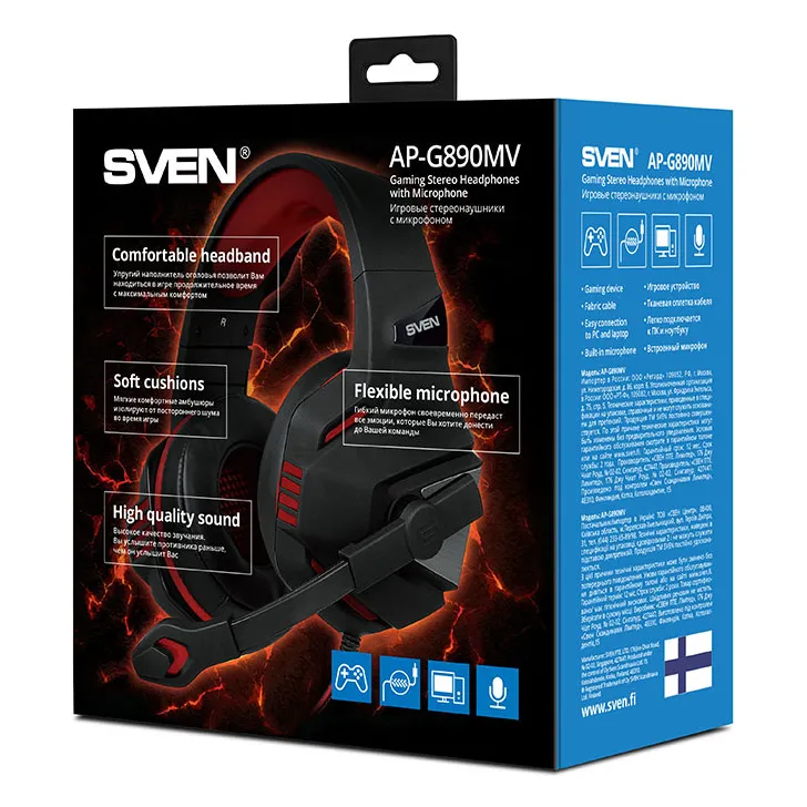 Căști gaming SVEN AP-G890MV, Cu fir, Negru/Roșu