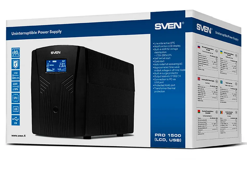 Sursă de alimentare neîntreruptibilă SVEN Pro 1500 LCD, Linear-interactiv, 1500VA, Turn