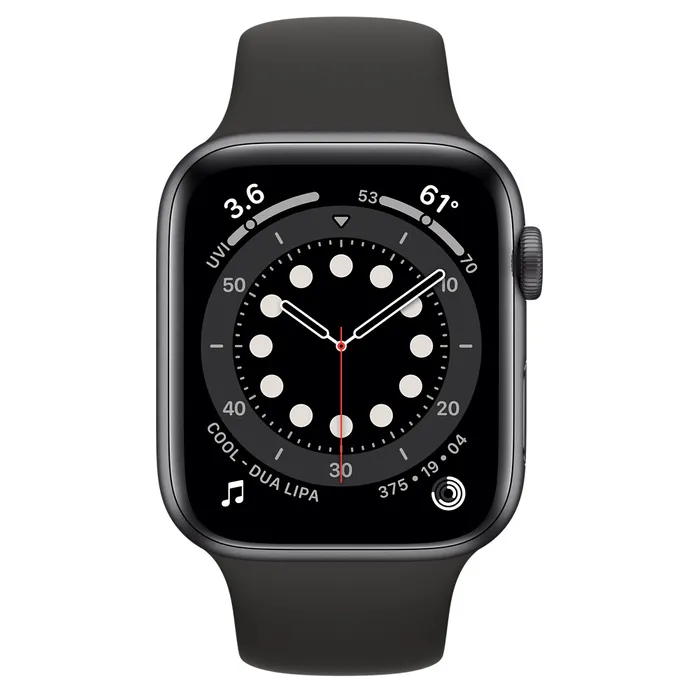 Ceas inteligent Apple Watch Series 6 GPS M00H3, 44mm, Carcasă din aluminiu cu bandă Sport Neagră