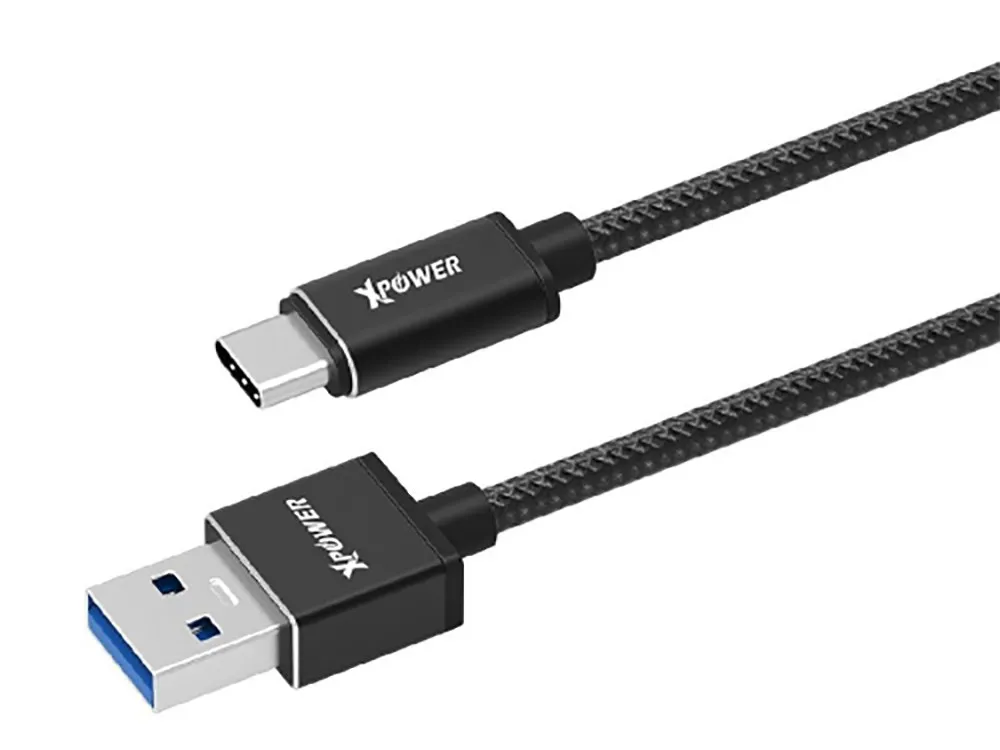 Cablu încărcare și sincronizare Xpower Type-C Cable, Nylon, 2m, USB Type-A/USB Type-C, 2m, Negru