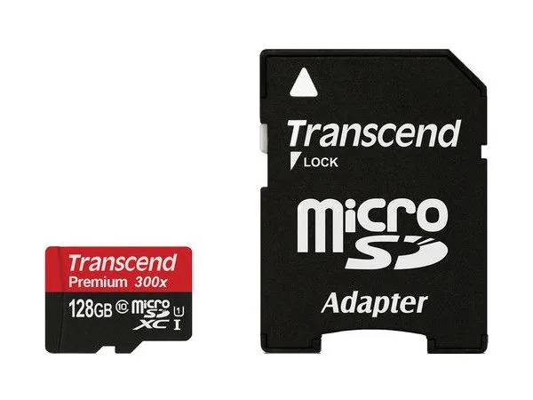 128GB MicroSD (Class 10) UHS-I (U1) +SD adapter, Transcend 