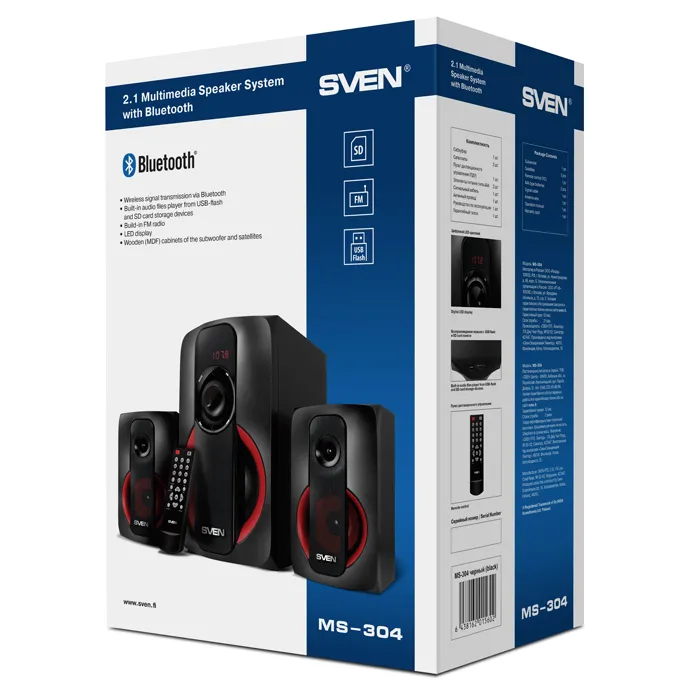 Boxe pentru calculator 2.1 SVEN MS-304, Negru/Roșu