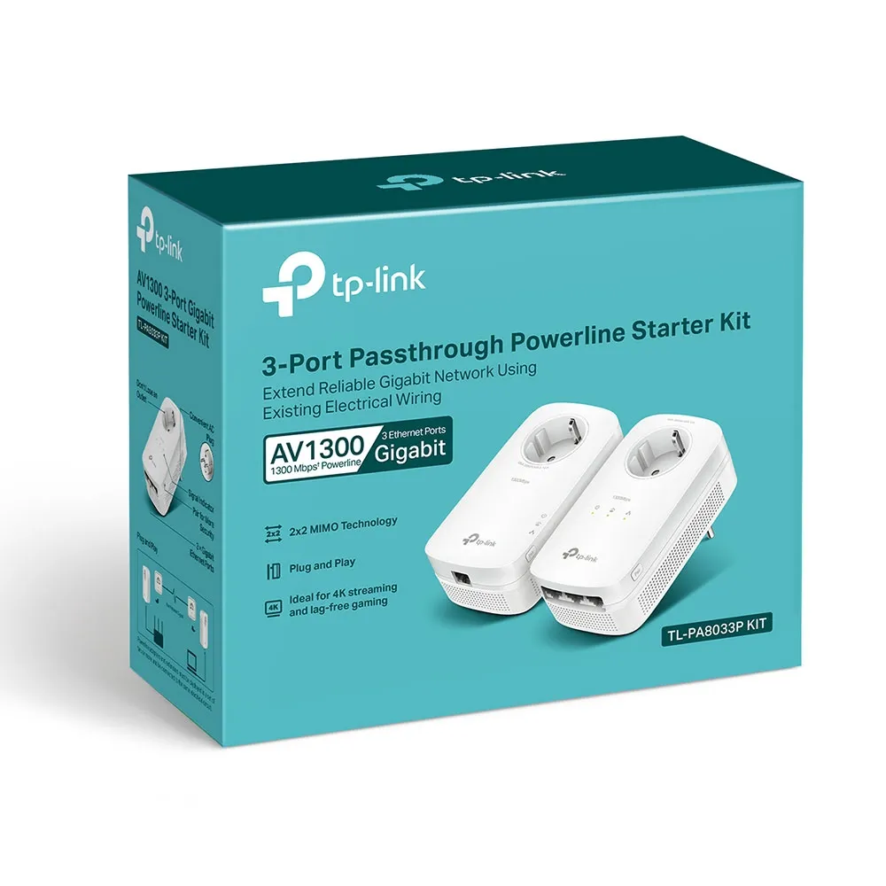 Powerline Adapter  TP-LINK TL-PA8033P KIT, AV1300, 1300 Mbps, Alb