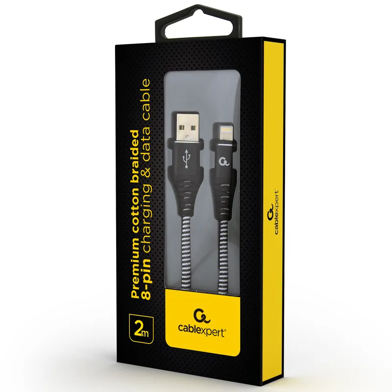 Cablu încărcare și sincronizare Cablexpert CC-USB2B-AMLM-2M-BW, USB Type-A/Lightning, 2m, Negru