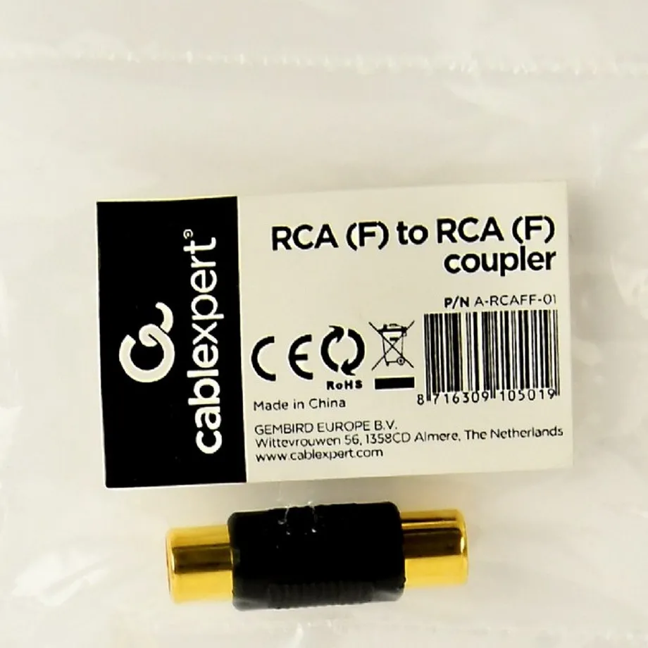 Audio Adaptor Cablexpert A-RCAFF-01, RCA (F) - RCA (F), Negru