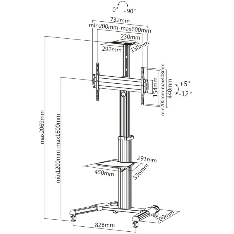 Suport TV Mobil Reflecta TV Stand 70VC-Shelf, Argintiu