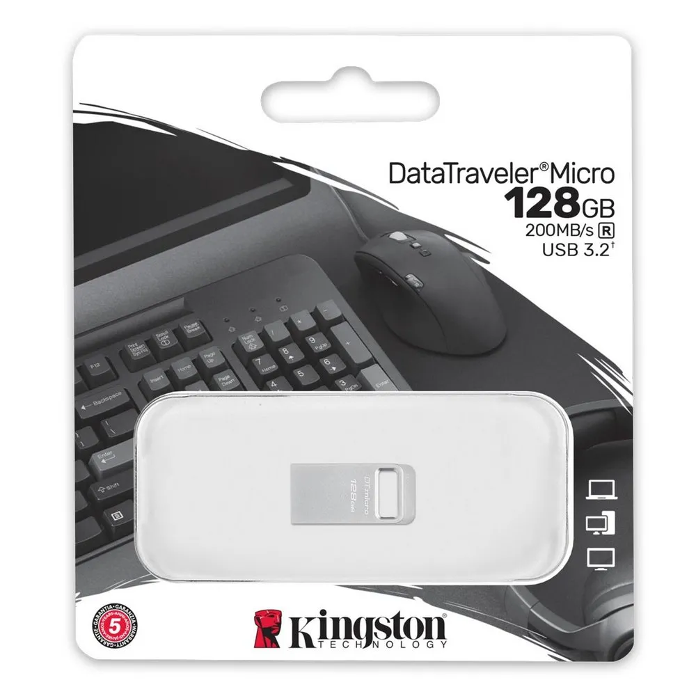128GB USB3.2 Flash Drive Kingston DataTravaler Micro (DTMC3G2/128), Premium Metal Case (R:200MB/s)