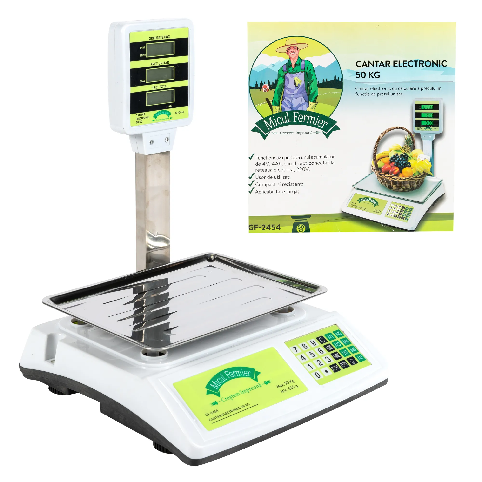 Cantar electronic Micul Fermier 50 Kg cu baterii 4 4Ah