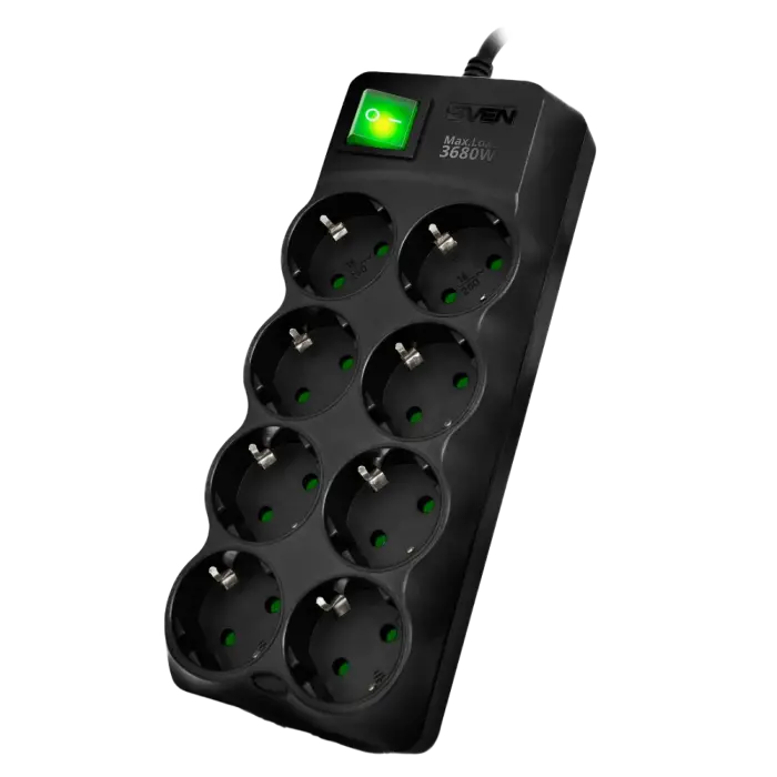 Prelungitor electric SVEN SV-021610, 8 Prize, 3m, Negru