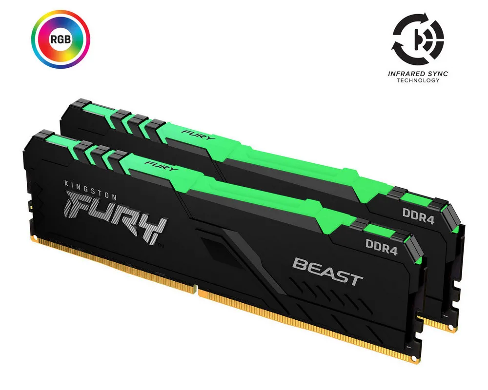 Memorie RAM Kingston FURY Beast RGB, DDR4 SDRAM, 3200 MHz, 16GB, KF432C16BBAK2/16