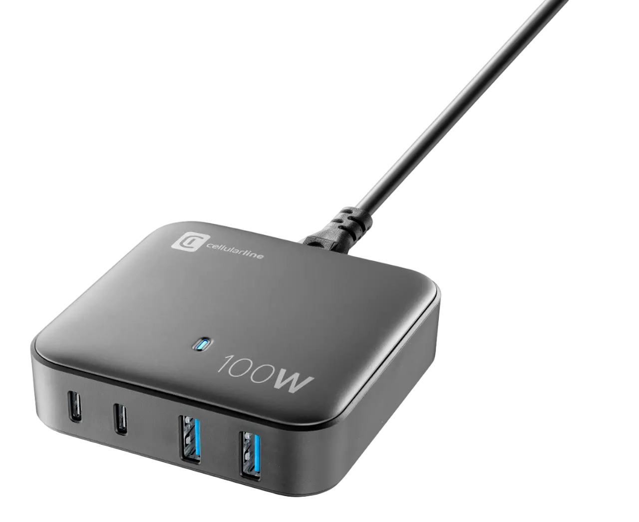 Încărcător Cellularline Wall Charger GAN, 4 Ports, 100W, Negru