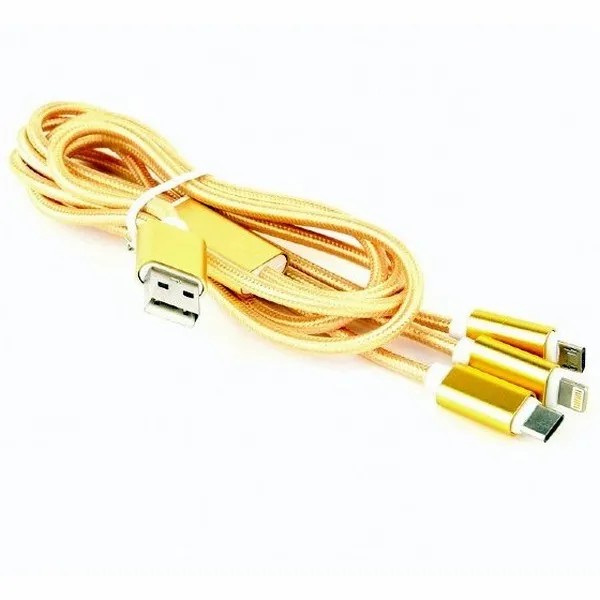 Cablu încărcare și sincronizare Cablexpert CC-USB2-AM31-1M-G, USB Type-A/Micro USB, Type-C, Lighting, 1m, Auriu