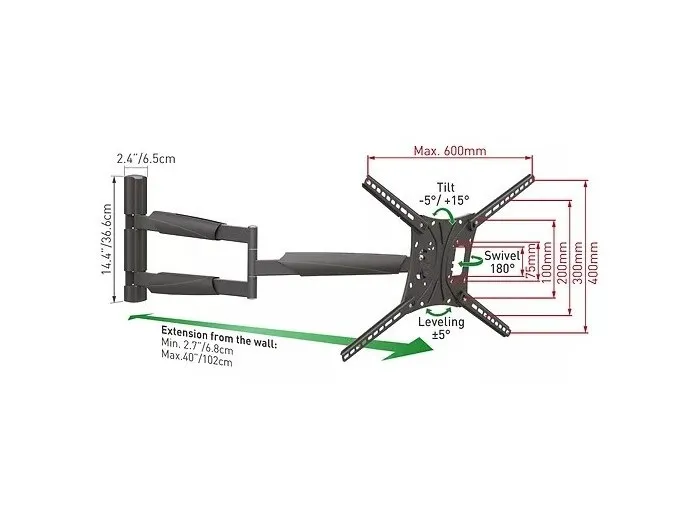 Suport TV de perete BARKAN BM443XL, Negru