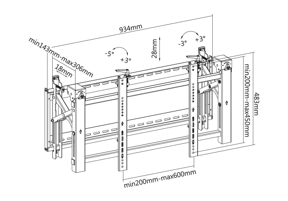 Suport fixat pe perete Reflecta PLANO Video Wall 70-6040, Negru