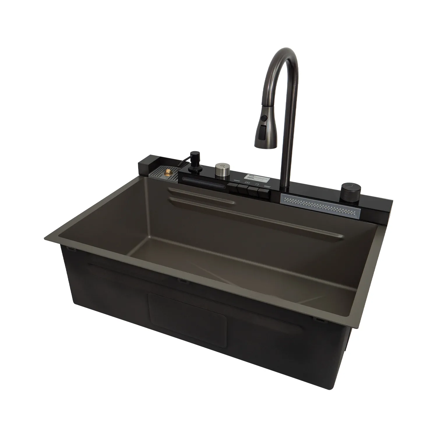 Chiuveta handmade SanDonna HD7550 Negru cu robinet cascadă reglabil