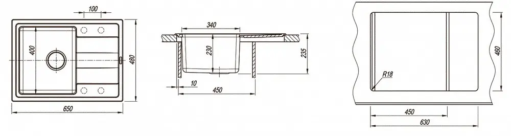 Combi 650 chiuveta Florentina (Antracit)