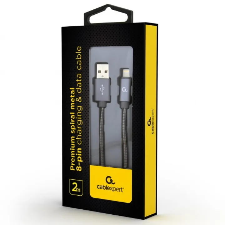 Cablu încărcare și sincronizare Cablexpert CC-USB2S-AMLM-2M-BG, USB Type-A/Lightning, 2m, Gri