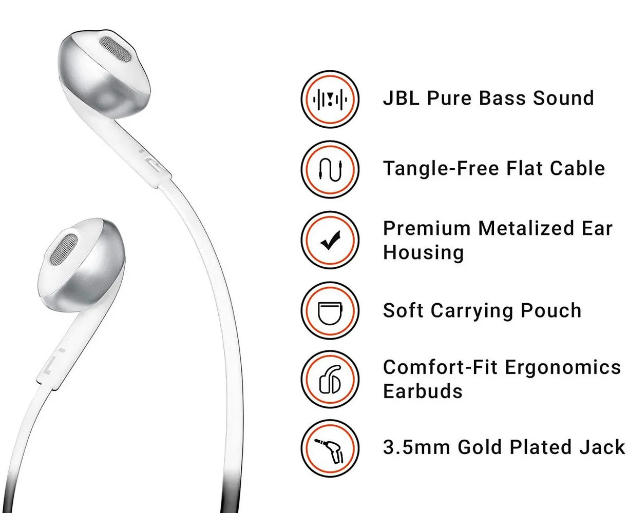 Căști JBL Tune 205, Argintiu