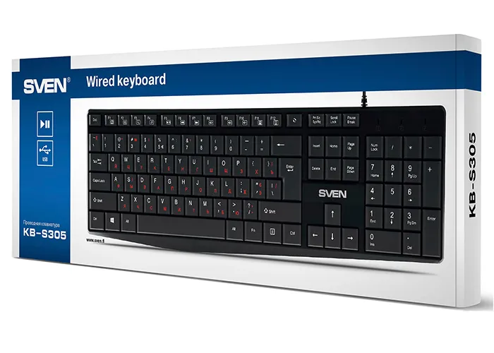 Tastatură SVEN KB-S305, Cu fir, Negru