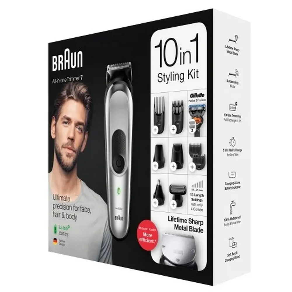 Trimmer pentru bărbați Braun 10-in-1 Trimmer MGK7220, Argintiu | Negru