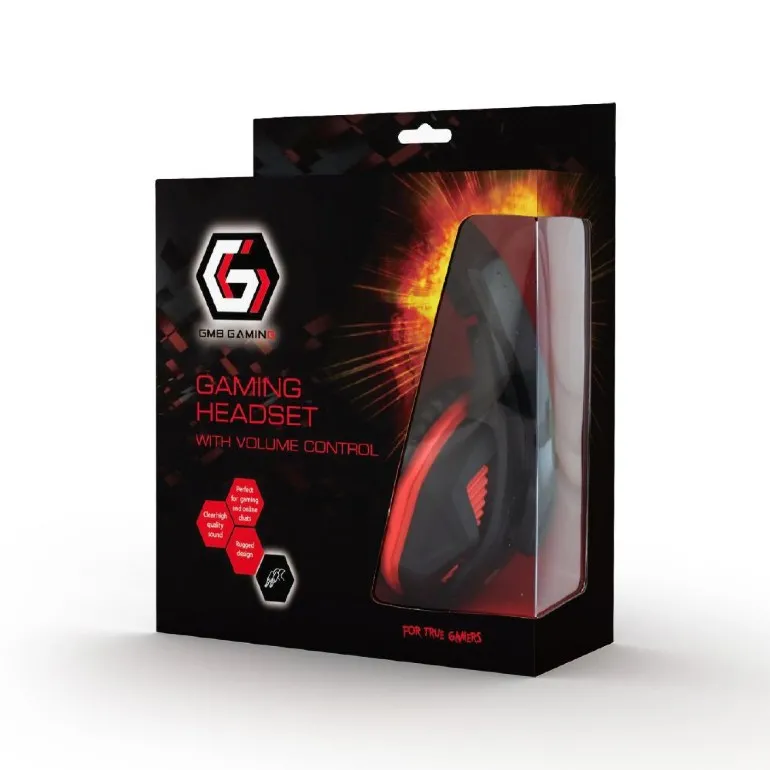 Căști gaming Gembird GHS-03, Cu fir, Negru/Roșu