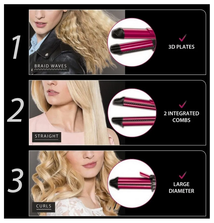 Ondulator de păr Multi-styler  Rowenta Fashion Stylist CF4512F0, Negru | Roz